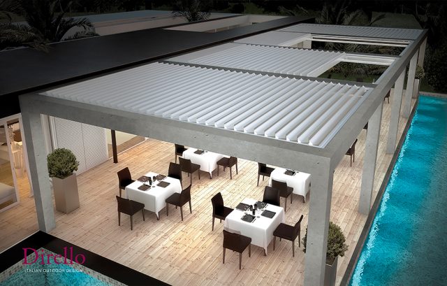 Pérgolas para terrazas con el diseño italiano de Dirello que añaden valor a tu negocio en cualquier época del año